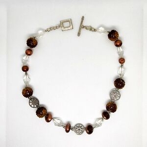 Elegant Brown and Clear Beaded Necklace